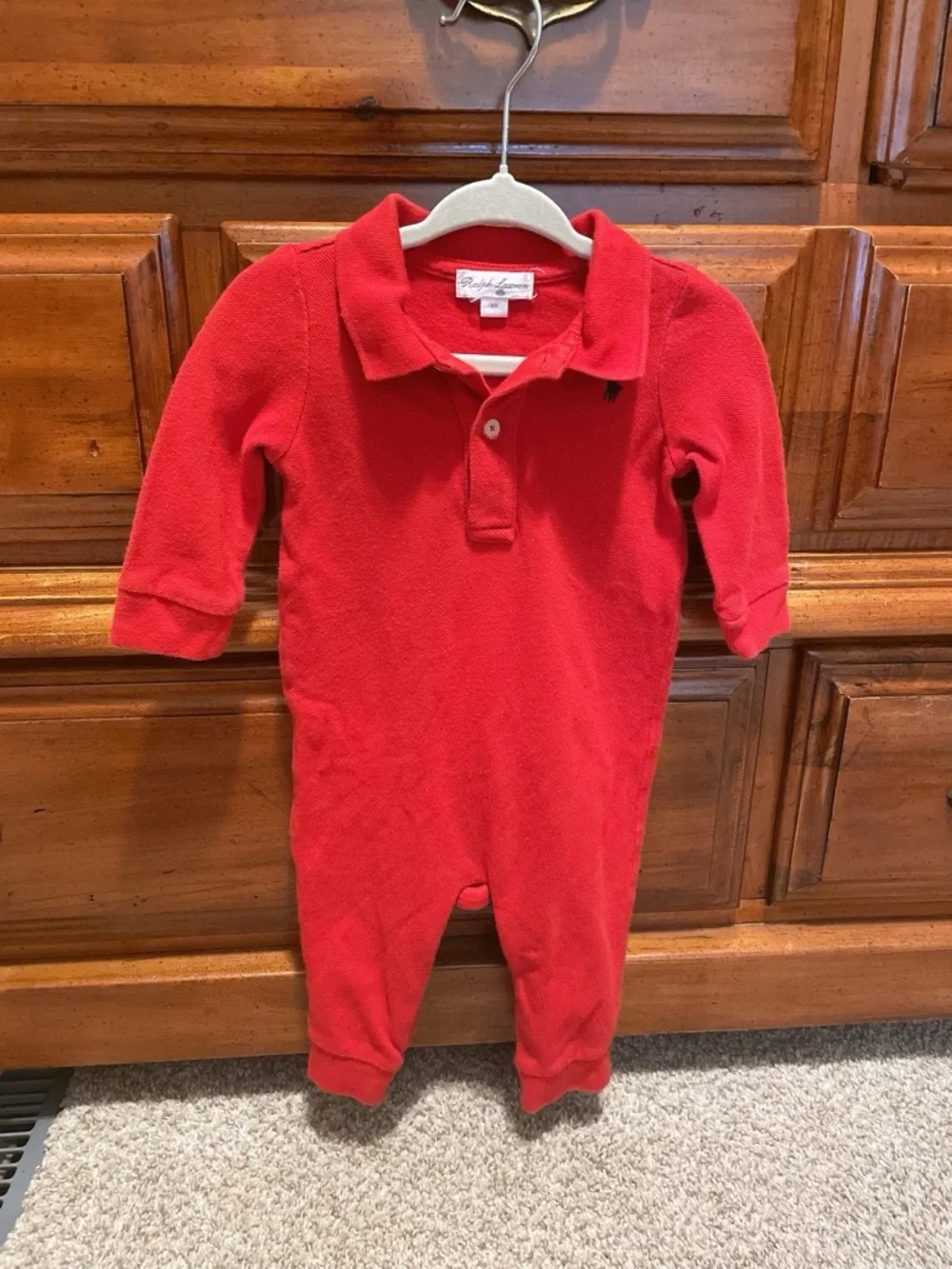 Ralph Lauren Bright Red Polo Footie One-Piece